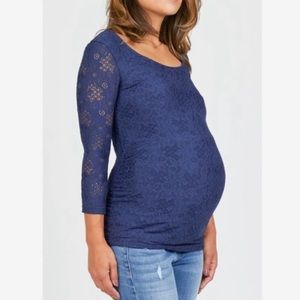 Octavia Maternity Navy three quarter lace blouse